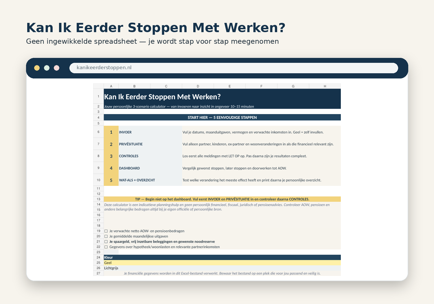 Het startscherm waarin je stap voor stap je gegevens invult